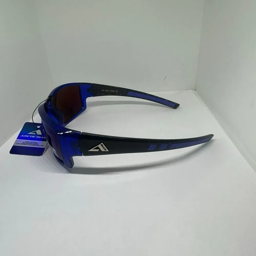 Arctic Blue Mirrored Blue Lens Wrap Sunglasses UV400 Protection